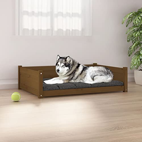 TECHPO Dog Supplies Hundebett Honigbraun 105,5 x 75,5 x 28 cm Kiefer Massivholz Tiere & Haustierbedarf von TECHPO