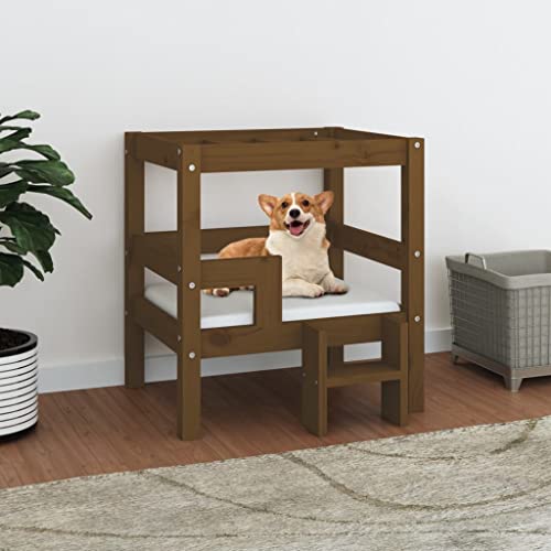 TECHPO Dog Supplies Hundebett Honigbraun 55,5 x 53,5 x 60 cm Massivholz Kiefer Tiere & Haustierbedarf von TECHPO