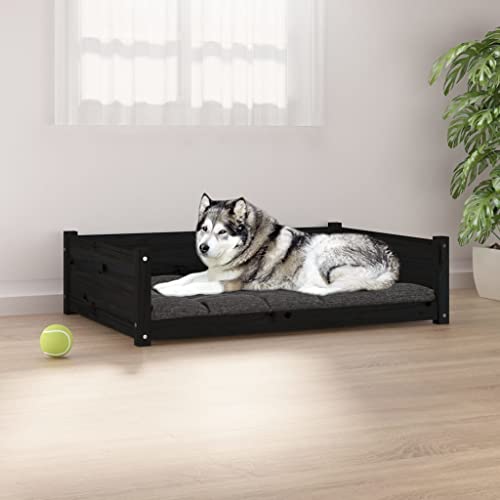 TECHPO Dog Supplies Hundebett Schwarz 105,5 x 75,5 x 28 cm Kiefer Massivholz Tiere & Haustierbedarf von TECHPO