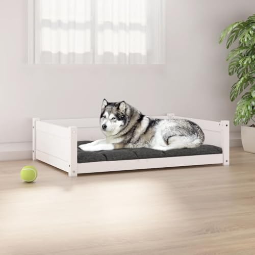 TECHPO Dog Supplies Hundebett Weiß 105,5 x 75,5 x 28 cm Kiefer Massivholz Tiere & Haustierbedarf von TECHPO