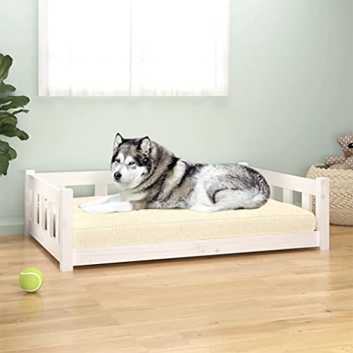 TECHPO Dog Supplies Hundebett Weiß 105,5 x 75,5 x 28 cm Massivholz Kiefer Tiere & Haustierbedarf von TECHPO