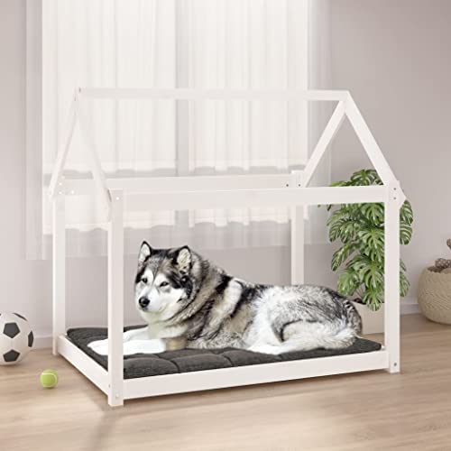 TECHPO Dog Supplies Hundebett Weiß 111x80x100cm Massivholz Kiefer Tiere & Haustierbedarf von TECHPO