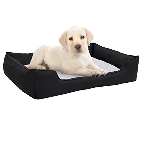 TECHPO Dog Supplies Hundebett schwarz-weiß 85,5x70x23 cm Leinenoptik Fleece Tiere & Haustierbedarf von TECHPO