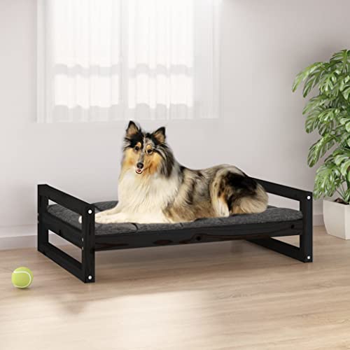 TECHPO Home Furniture Garden Hundebett 95,5 x 65,5 x 28 cm Kiefer massiv schwarz von TECHPO