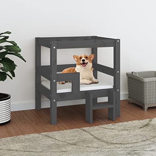 TECHPO Home Furniture Garden Hundebett Grau 55,5x53,5x60cm Massivholz Kiefer von TECHPO