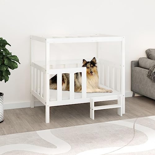 TECHPO Home Furniture Garden Hundebett Weiß 105,5x83,5x100cm Massivholz Kiefer von TECHPO