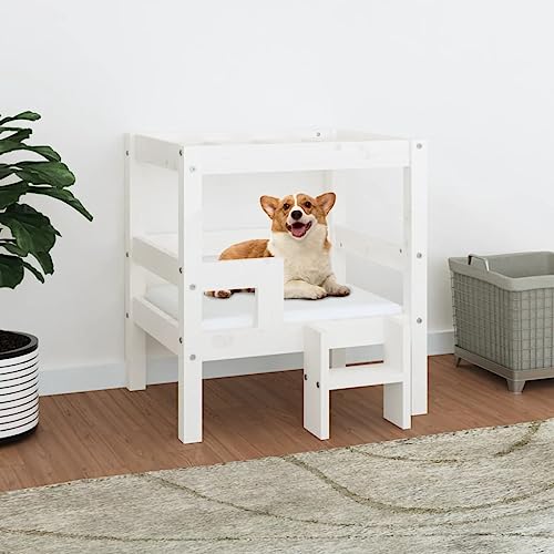 TECHPO Home Furniture Garden Hundebett Weiß 55,5x53,5x60cm Massivholz Kiefer von TECHPO