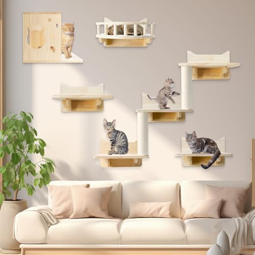 Katzen Kletterwand Set, 5 Teiliges Holz Wandmontage Katzenwandmöbel Set Inkl Katzenregale, Sitzstangen für Wand, Sisalpfostenleiter, Katzentreppe Wand und Katzenhöhle Wand Katzen Kletterwand Set, 5 Teiliges Holz Wandmontage Katzenwandmöbel Set Inkl Katzenregale, Sitzstangen für Wand, Sisalpfostenleiter, Katzentreppe Wand und Katzenhöhle Wand von TECKZOON
