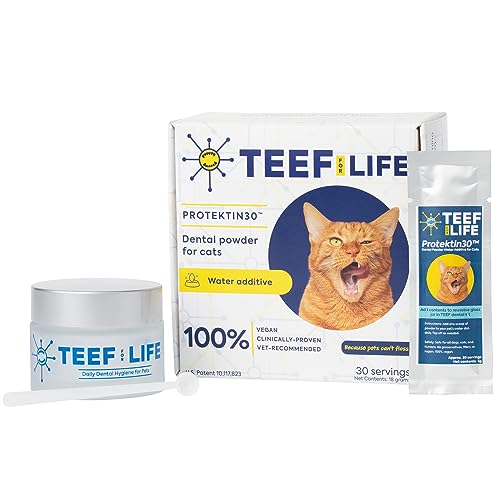 TEEF for Life Protektin30 Pflanzlicher Wasserzusatz für Katzen, tägliche Zahnpflege, klinisch erprobte Formel bekämpft natürlich Plaque und Zahnstein, Dental Kit mit 30 Portionen von TEEF for Life