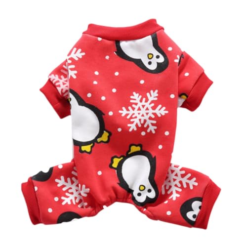 Haustier-Schlafanzug, Weihnachten, 4 Füße, warme Kleidung, Haustierzubehör für Welpen (Weihnachtspinguin, Größe S) von TEHAUX