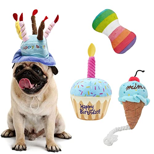 TEKCAM Hund Geburtstag Spielzeug, Hund Geburtstagstorte Spielzeug mit Geburtstagsmütze, Geburtstagsknochen, Haustier Eiscreme, Quietschendes Plüschtier, 4 Stück Hunde-Geburtstagsparty-Zubehör TEKCAM Hund Geburtstag Spielzeug, Hund Geburtstagstorte Spielzeug mit Geburtstagsmütze, Geburtstagsknochen, Haustier Eiscreme, Quietschendes Plüschtier, 4 Stück Hunde-Geburtstagsparty-Zubehör von TEKCAM