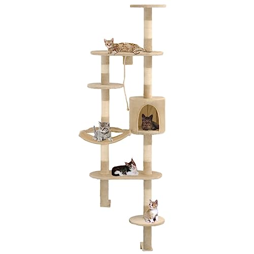Cat Supplies Kratzbaum mit Sisal-Kratzstämmen Wandmontage 194 cm Beige Tiere & Haustierbedarf von TEKEET