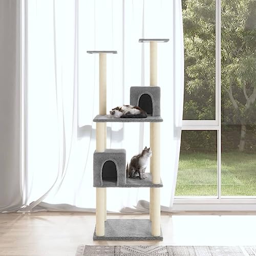 Home Furniture Cat Tree with Sisal Scratching Posts Light Grey 141 cm Size von TEKEET