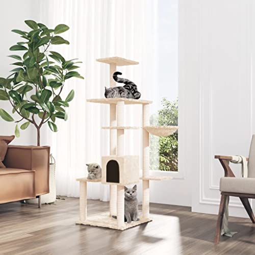 Home Furniture Kratzbaum mit Sisal-Kratzstämmen, cremefarben, 142 cm Gr von TEKEET