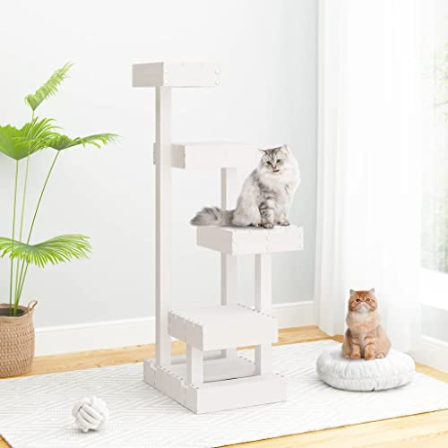 Pet Supplies-Katzenbaum, 45,5 x 49 x 103 cm, Massivholz, Kiefer, Weiß von TEKEET