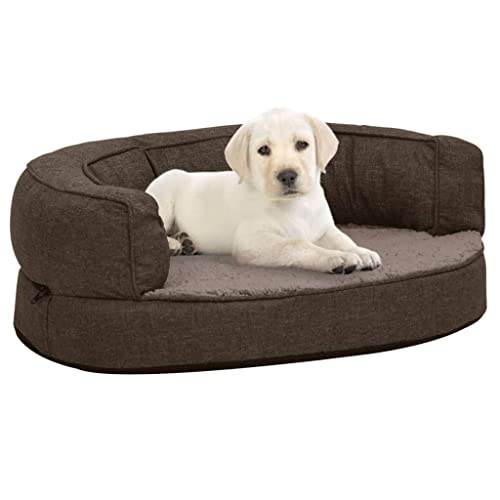 TEKEET Home Furniture Hundebett, ergonomisch, 60 x 42 cm, Leinenoptik, Fleece, Braun von TEKEET