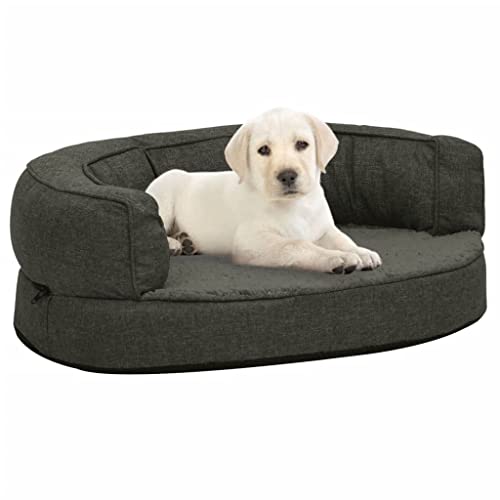 TEKEET Home Furniture Hundebett, ergonomisch, 60 x 42 cm, Leinenoptik, Fleece, Dunkelgrau von TEKEET