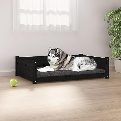 TEKEET Pet Supplies-Hundebett aus massivem Kiefernholz, 105,5 x 75,5 x 28 cm, Schwarz von TEKEET