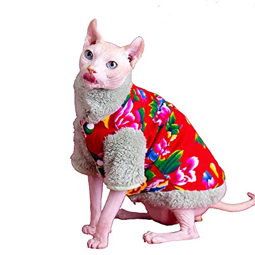 TENGTUD Haarlose Katzenkleidung, Heimtierbedarf für Sphynx-Katze Neujahrs- / Weihnachtskleidung-L-_Rot von TENGTUD