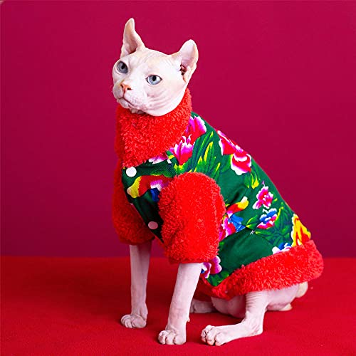TENGTUD Haarlose Katzenkleidung, Heimtierbedarf für Sphynx-Katze Neujahrs- / Weihnachtskleidung-XXL +_grün von TENGTUD