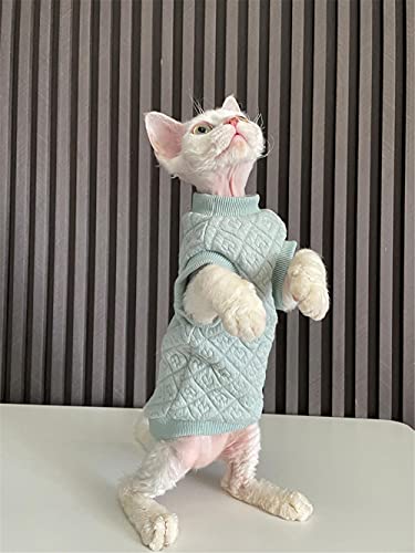 TENGTUD Haarlose Katzenkleidung, Kätzchen Haustierbedarf für Reine Baumwolle Gesteppte Zwei Fuß Sphynx-Katzenkleidung-S-_Grün von TENGTUD