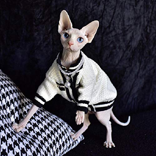 TENGTUD Haarlose Katzenkleidung, Sphynx/Devon Cat Herbst und Winter Dick gestrickter weißer Pullover-XL von TENGTUD