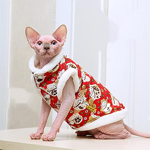 TENGTUD Haarlose Katzenkleidung, Sphynx/Devon Katzenkleidung zum Verdicken und Samt Herbst/Winterrock-XXL_Red von TENGTUD