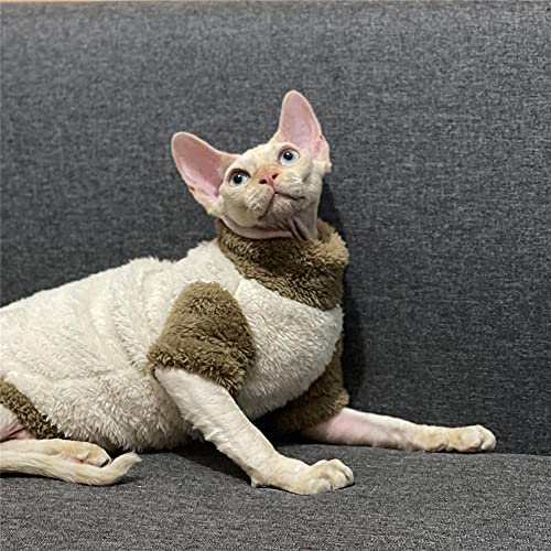 TENGTUD Haarlose Katzenkleidung, Sphynx/Devon cat Plus Samt Verdickung Kleidung-XL_Reisweiß (Zwei Fuß haben Kragen) von TENGTUD