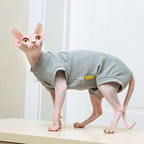 TENGTUD Haarnesskatze Kleidung, Sphynx/Devon Katze Vier Füße Baumwollrock-3xl_grau von TENGTUD