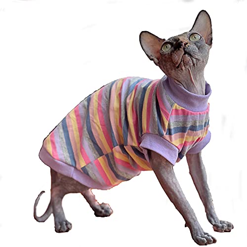 TENGTUD Haarnesskatze Kleidung, Sphynx/Devon Rainbow Stripes Katze Kleidung-XXL. von TENGTUD