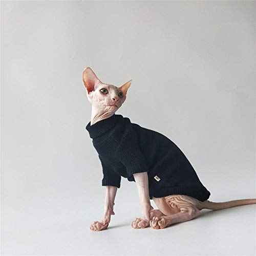 TENGTUD Katzenkleidung für Sphynx-Katze, Herbst und Winter, zweibeiniger Rollkragenpullover und Weste, Größe L, Schwarz von TENGTUD