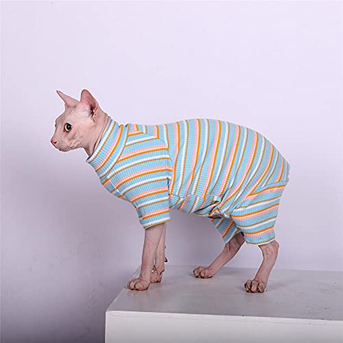 TENGTUD Katzenkleidung für Sphynx/Devon Cat, gestrickte Streifen Vier Füße Katzenhemd-XL. von TENGTUD