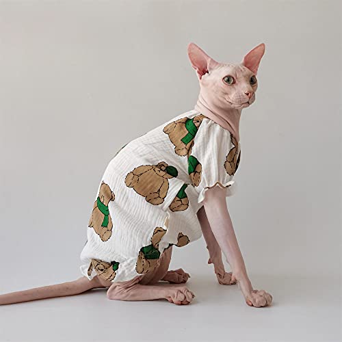 TENGTUD Katzenkleidung für Sphynx/Devon Katze, Reine Baumwolle Katzenbären-Print Ananaskleid-L von TENGTUD