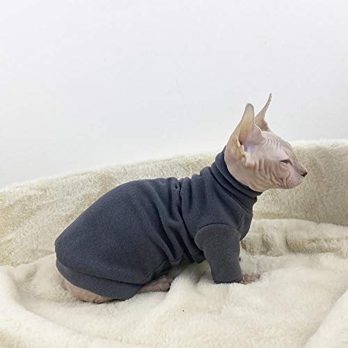 TENGTUD Katzenkleidung für Sphynx Hairless Cat, Herbst und Winter Soft and Warm Base Shirt-L_Grau (zweibeiniger hoher Kragen) von TENGTUD