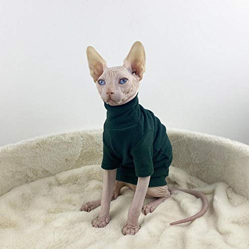 TENGTUD Katzenkleidung für Sphynx Hairless Cat, Herbst und Winter Soft and Warm Base Shirt-L_Grün (zweibeiniger hoher Kragen) von TENGTUD