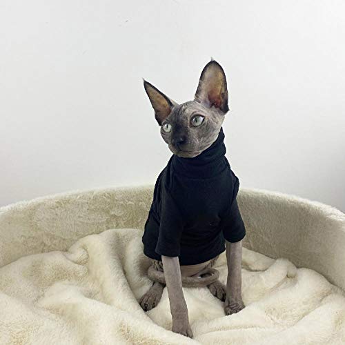 TENGTUD Katzenkleidung für Sphynx Hairless Cat, Herbst und Winter Soft and Warm Base Shirt-L_Schwarz (zweibeiniger hoher Kragen) von TENGTUD