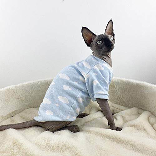 TENGTUD Katzenkleidung für Sphynx Hairless Cat, Herbst und Winter Soft and Warm Multicolor Base Shirt-L_Blau (normal) von TENGTUD