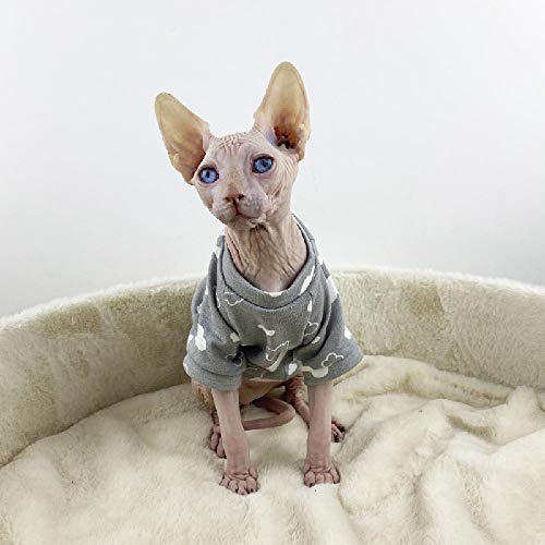 TENGTUD Katzenkleidung für Sphynx Hairless Cat, Herbst und Winter Soft and Warm Multicolor Base Shirt-XXL_Grau (normal) von TENGTUD