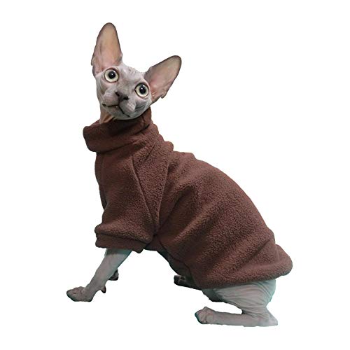 TENGTUD Sphynx Katze Haarlose Katzenkleidung, Plüsch Braune Winter Haustierkleidung-S von TENGTUD