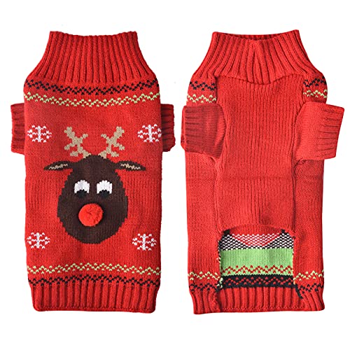 TENGZHI Weihnachts-Hunde-Kostüme, gestrickter Haustier-Hund, Weihnachtspullover, Rentier-Urlaub, Haustierkleidung, Pullover für kleine, mittelgroße und große Hunde, roter Nase, hässlicher Pullover) von TENGZHI