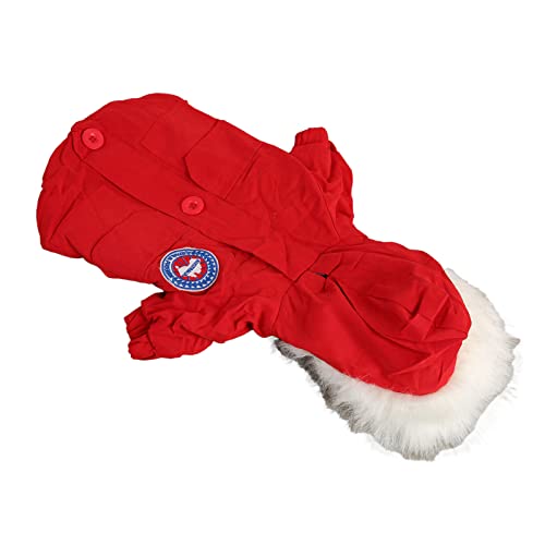 TENP Modische, warme, breite, geknöpfte Hunde-Winterjacke, Dicke rote Welpen-Wintermäntel mit Kapuze für Hunde und Kätzchen (M) von TENP