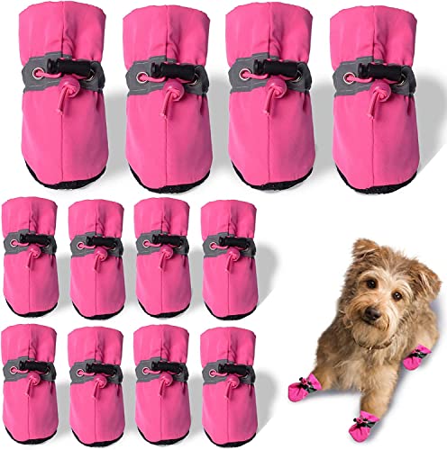 TEOZZO Hundeschuhe, Hundeschuhe und Pfotenschutz, rutschfeste Sohle, Winter-Hundeschuhe mit reflektierenden Riemen, Schneestiefel für kleine und mittelgroße Hunde, 12 Stück, Rosa, 7–3 Paar TEOZZO Hundeschuhe, Hundeschuhe und Pfotenschutz, rutschfeste Sohle, Winter-Hundeschuhe mit reflektierenden Riemen, Schneestiefel für kleine und mittelgroße Hunde, 12 Stück, Rosa, 7–3 Paar von TEOZZO