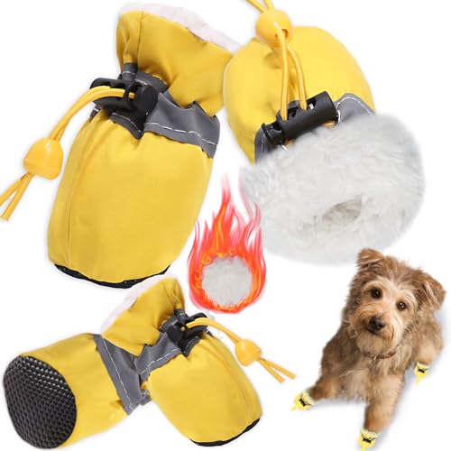 TEOZZO Hundeschuhe für den Winter, Stiefel und Pfotenschutz, warme Haustierschuhe für Welpen, mit reflektierendem Streifen, Schneestiefel für kleine und mittelgroße Hunde, 4 Stück, Gelb, Größe 7 TEOZZO Hundeschuhe für den Winter, Stiefel und Pfotenschutz, warme Haustierschuhe für Welpen, mit reflektierendem Streifen, Schneestiefel für kleine und mittelgroße Hunde, 4 Stück, Gelb, Größe 7 von TEOZZO