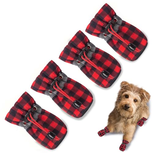 TEOZZO Hundeschuhe für heißen Gehweg, rutschfeste Sohle, Hundestiefel und Pfotenschutz, Hundeschuhe mit reflektierenden Riemen, Hundeschuhe für kleine und mittelgroße Hunde, 4 Stück, Schwarz und Rot, TEOZZO Hundeschuhe für heißen Gehweg, rutschfeste Sohle, Hundestiefel und Pfotenschutz, Hundeschuhe mit reflektierenden Riemen, Hundeschuhe für kleine und mittelgroße Hunde, 4 Stück, Schwarz und Rot, von TEOZZO