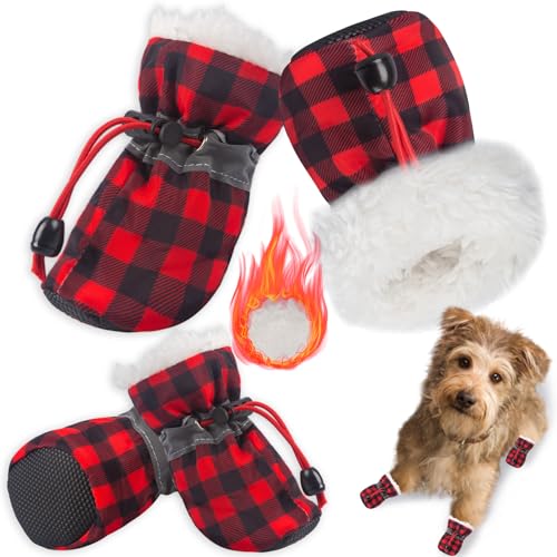 TEOZZO Schneestiefel für Hunde, für kleine und mittelgroße Hunde, Pfotenschutz, warme Hundeschuhe für Welpen, 4 Stück, Schwarz und Rot, Größe 36 TEOZZO Schneestiefel für Hunde, für kleine und mittelgroße Hunde, Pfotenschutz, warme Hundeschuhe für Welpen, 4 Stück, Schwarz und Rot, Größe 36 von TEOZZO