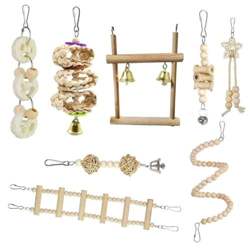 8 Stück/Set Vogelspielzeug aus Holz, Hängeschaukel, Hängematte, Kletterleitern, Sitzstangen, Kauen, Stehen, Hängen 8 Stück/Set Vogelspielzeug aus Holz, Hängeschaukel, Hängematte, Kletterleitern, Sitzstangen, Kauen, Stehen, Hängen von TERNCOEW