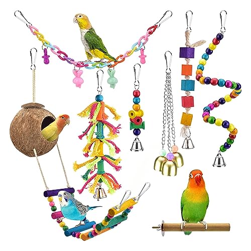 Papageienspielzeug Kit Vogelkäfig Spielzeug für Papageien Vogelspielzeug Zubehör Papagei Spielzeug Kauen Vogelspielzeug Vögel Schaukel Vogelkäfig Spielzeugset von TERNCOEW