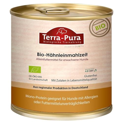 Terra-PURA Hundefutter Bio-Hähnleinmahlzeit 800g – Premium Nassfutter für Hunde - Hähnchenfleisch &- Innereien aus rein biologischer Erzeugung, Keine Zusätze - Tiernahrung für Hunde von TERRA-PURA Tiernahrung