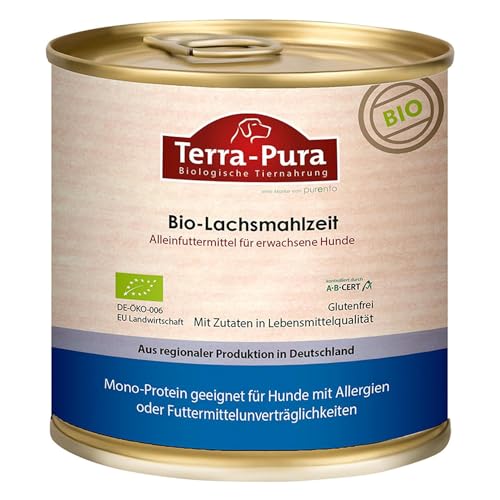 Terra-PURA Hundefutter nass Bio-Lachsmahlzeit 785g – Premium Nassfutter aus Lachsfleisch für Erwachsene Hunde & glutenfrei, für Allergiker geeignet - Tiernahrung für Hunde von TERRA-PURA Tiernahrung