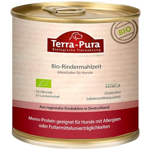 Terra-PURA Hundefutter Bio-Rindermahlzeit 800g – Premium Nassfutter für empfindliche Hunde, mit Rindfleisch & Karotten, glutenfrei & für Allergiker - Tiernahrung für Hunde von TERRA-PURA Tiernahrung